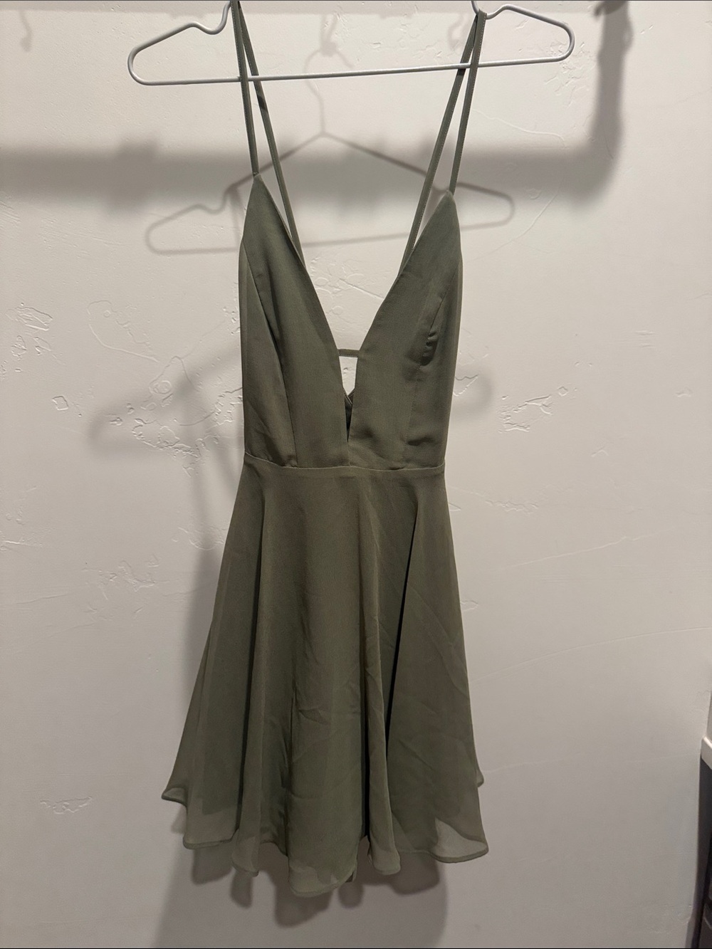 bebe Olive Green Spaghetti Strap Mini Dress